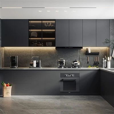 Cocina moderna del gabinete oscuro